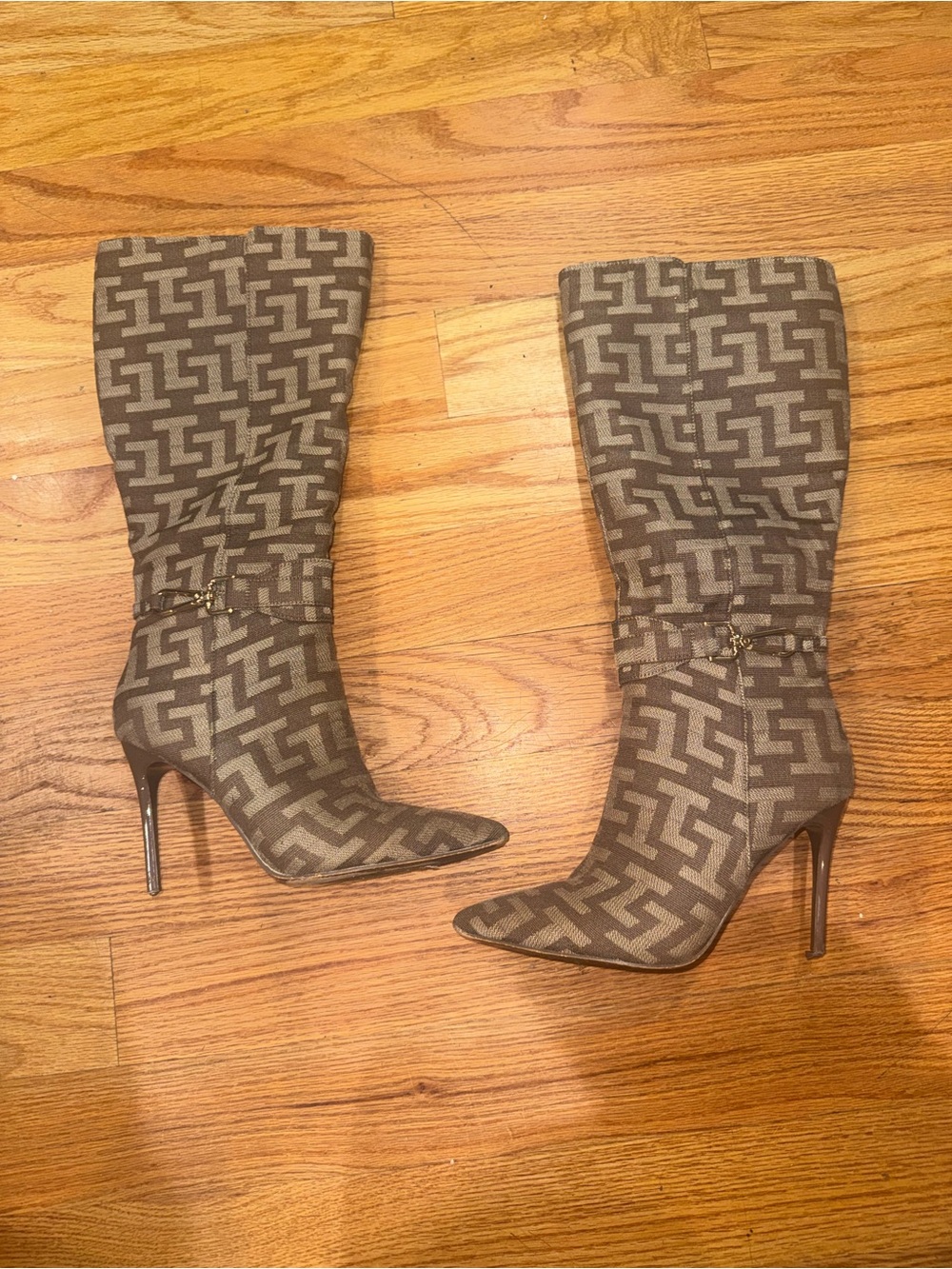 Shoe Dazzle Brown Patterned Mid-Calf Stiletto Boots